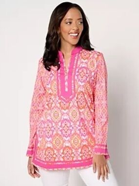 Bellisima by Kim Gravel Pink and Lavender Ikat-Print Tunic